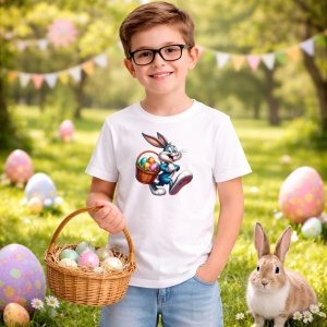 Tricou Paste Bugs Bunny Paste Cos Oua Colorate Clasic, din bumbac 100%, tricou alb, Copii | Dama | Barbat - Img 5