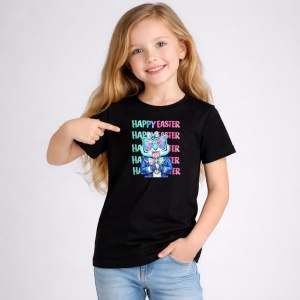 Tricou Paste Bunny Cool Ochelari Happy Easter Aesthetic, din bumbac 100%, tricou negru, Copii | Dama | Barbat