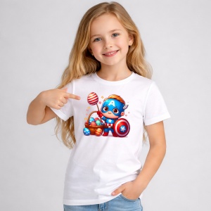 Tricou Paste Captain America Paste Oua Colorate, din bumbac 100%, tricou alb, Copii | Dama | Barbat - Img 2