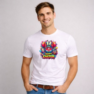 Tricou Paste Crab Happy Easter Oua Colorate Colorat Vibrant, din bumbac 100%, tricou alb, Copii | Dama | Barbat - Img 3