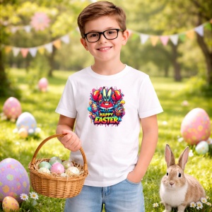 Tricou Paste Crab Happy Easter Oua Colorate Colorat Vibrant, din bumbac 100%, tricou alb, Copii | Dama | Barbat - Img 5