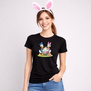 Tricou Paste Donald Duck Daisy Paste Oua Colorate Cos, din bumbac 100%, tricou negru, Copii | Dama | Barbat