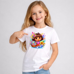 Tricou Paste Dora Explorer Paste Cos Oua Colorate Flori, din bumbac 100%, tricou alb, Copii | Dama | Barbat