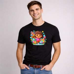 Tricou Paste Dora Explorer Paste Oua Colorate Vesel, din bumbac 100%, tricou negru, Copii | Dama | Barbat