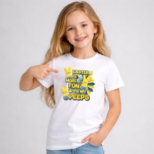 Tricou Paste Easter Is More Fun With My Peeps Galben Iepuras, din bumbac 100%, tricou alb, Copii | Dama | Barbat