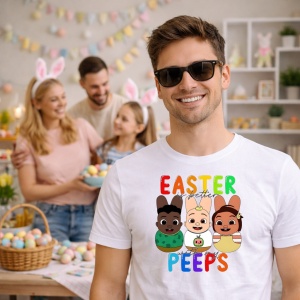 Tricou Paste Easter Peeps Stil Desen Animat, din bumbac 100%, tricou alb, Copii | Dama | Barbat - Img 7