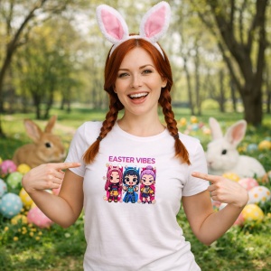Tricou Paste Easter Vibes Kpop Girls Chibi Stil, din bumbac 100%, tricou alb, Copii | Dama | Barbat - Img 9