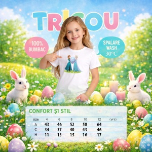 Tricou Paste Elsa Anna Frozen Paste Ou Mare Decorativ, din bumbac 100%, tricou alb, Copii | Dama | Barbat - Img 4