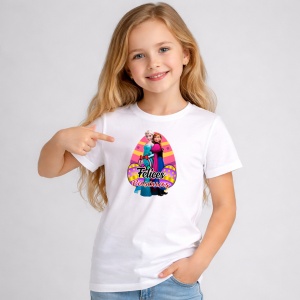 Tricou Paste Frozen Elsa Anna Felices Pascuas Ou Colorat, din bumbac 100%, tricou alb, Copii | Dama | Barbat - Img 2