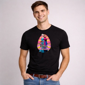 Tricou Paste Frozen Elsa Anna Felices Pascuas Ou Colorat, din bumbac 100%, tricou negru, Copii | Dama | Barbat - Img 3