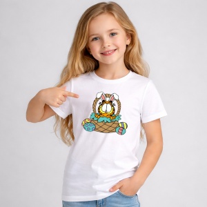 Tricou Paste Garfield Paste Cos Oua Colorate Iepuras, din bumbac 100%, tricou alb, Copii | Dama | Barbat