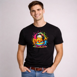 Tricou Paste Garfield Paste Ou Colorat Vesel, din bumbac 100%, tricou negru, Copii | Dama | Barbat - Img 3
