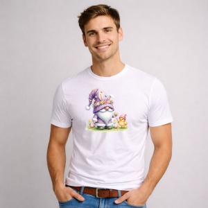 Tricou Paste Gnom Mov Pastel Cu Iepuras Si Pui Decor, din bumbac 100%, tricou alb, Copii | Dama | Barbat - Img 3