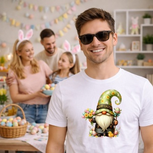 Tricou Paste Gnom Paste Cu Flori Si Oua Happy Easter Decor, din bumbac 100%, tricou alb, Copii | Dama | Barbat - Img 7