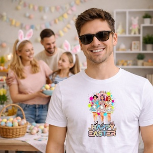 Tricou Paste Happy Easter Kpop Girls Colorat Pastel Cute, din bumbac 100%, tricou alb, Copii | Dama | Barbat - Img 5