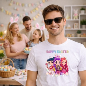 Tricou Paste Happy Easter Kpop Grup Fete Colorat, din bumbac 100%, tricou alb, Copii | Dama | Barbat - Img 5