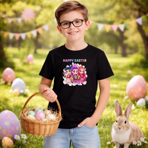 Tricou Paste Happy Easter Kpop Grup Fete Colorat, din bumbac 100%, tricou negru, Copii | Dama | Barbat - Img 5