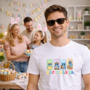 Tricou Paste Happy Easter Personaje Cute Pastel Kawaii, din bumbac 100%, tricou alb, Copii | Dama | Barbat - Img 5