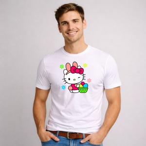 Tricou Paste Hello Kitty Paste Cos Oua Colorate Roz, din bumbac 100%, tricou alb, Copii | Dama | Barbat - Img 2