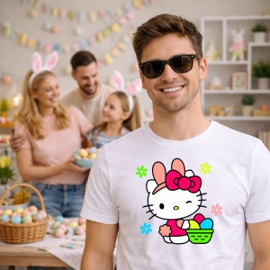 Tricou Paste Hello Kitty Paste Cos Oua Colorate Roz, din bumbac 100%, tricou alb, Copii | Dama | Barbat - Img 7