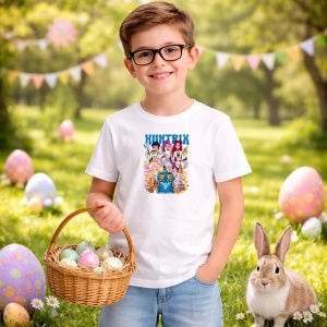 Tricou Paste Huntrix Kpop Easter Personaje Colorate, din bumbac 100%, tricou alb, Copii | Dama | Barbat - Img 7