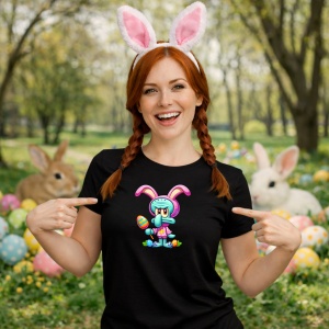 Tricou Paste Iepuras Cartoon Colorat Funny Easter Vibe, din bumbac 100%, tricou negru, Copii | Dama | Barbat - Img 9