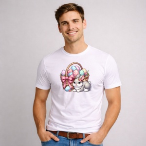 Tricou Paste Iepuras Cos Paste Oua Colorate Dragut, din bumbac 100%, tricou alb, Copii | Dama | Barbat - Img 2