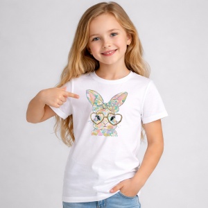 Tricou Paste Iepuras Cu Ochelari Fluture Pastel Aesthetic, din bumbac 100%, tricou alb, Copii | Dama | Barbat - Img 2