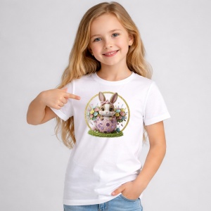Tricou Paste Iepuras In Ou Floral Elegant Paste, din bumbac 100%, tricou alb, Copii | Dama | Barbat - Img 2