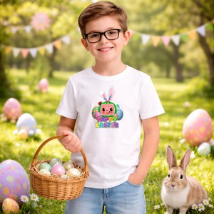 Tricou Paste Iepuras Kawaii Happy Easter Oua Colorate, din bumbac 100%, tricou alb, Copii | Dama | Barbat - Img 5