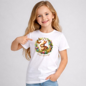Tricou Paste Iepuras Paste Coroan Flori Easter Blessings, din bumbac 100%, tricou alb, Copii | Dama | Barbat - Img 2