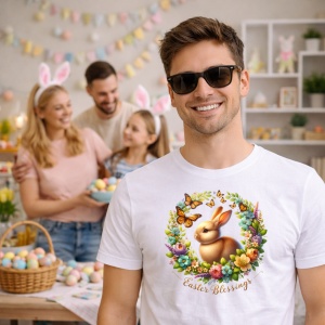 Tricou Paste Iepuras Paste Coroan Flori Easter Blessings, din bumbac 100%, tricou alb, Copii | Dama | Barbat - Img 7