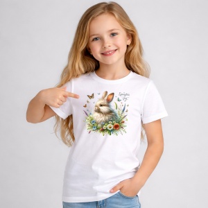 Tricou Paste Iepuras Paste Flori Primavara Ilustratie Delicata, din bumbac 100%, tricou alb, Copii | Dama | Barbat - Img 2