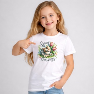 Tricou Paste Iepurasi Paste Spring Blessings Flori Primavara, din bumbac 100%, tricou alb, Copii | Dama | Barbat