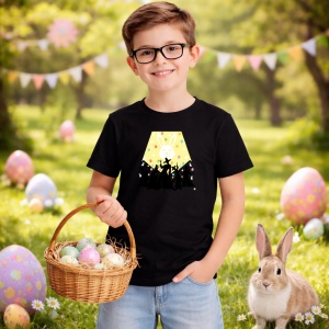Tricou Paste Iepurasi Silueta Easter Show Dans Kpop, din bumbac 100%, tricou negru, Copii | Dama | Barbat - Img 5