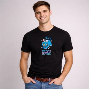 Tricou Paste Kpop Demon Hunters Mascota Pisica Blue, din bumbac 100%, tricou negru, Copii | Dama | Barbat - Img 3