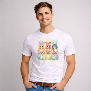 Tricou Paste Kpop Girls Iepurasi Oua Colorate Pastel, din bumbac 100%, tricou alb, Copii | Dama | Barbat