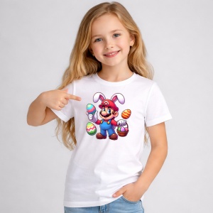 Tricou Paste Mario Iepuras Paste Oua Colorate, din bumbac 100%, tricou alb, Copii | Dama | Barbat