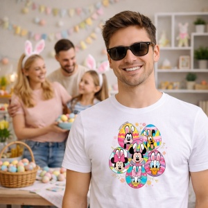 Tricou Paste Mickey Minnie Paste Oua Colorate Inimioara, din bumbac 100%, tricou alb, Copii | Dama | Barbat - Img 7
