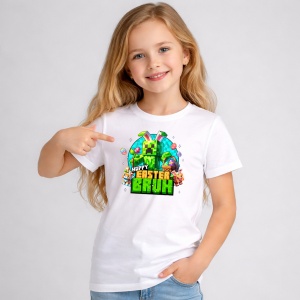 Tricou Paste Minecraft Happy Easter Bruh Pixel Gamer Oua, din bumbac 100%, tricou alb, Copii | Dama | Barbat