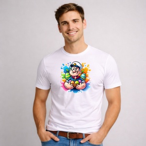 Tricou Paste Popeye Paste Oua Colorate Color Splash, din bumbac 100%, tricou alb, Copii | Dama | Barbat - Img 2