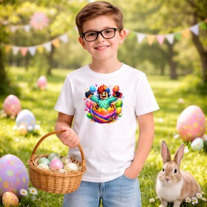 Tricou Paste Roblox Gamer Happy Easter Oua Colorate Controler, din bumbac 100%, tricou alb, Copii | Dama | Barbat - Img 5