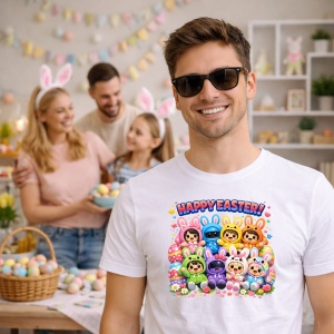 Tricou Paste Roblox Happy Easter Personaje Costume Iepurasi Cute, din bumbac 100%, tricou alb, Copii | Dama | Barbat - Img 7