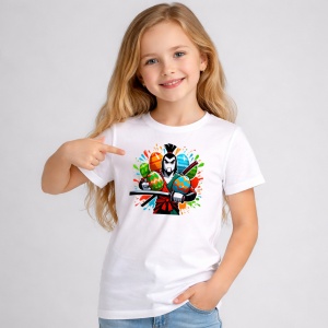 Tricou Paste Samurai Razboinic Paste Oua Colorate Color Splash, din bumbac 100%, tricou alb, Copii | Dama | Barbat