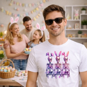 Tricou Paste Schelete Iepuras Pastel Trio Funny Dark Easter, din bumbac 100%, tricou alb, Copii | Dama | Barbat - Img 7