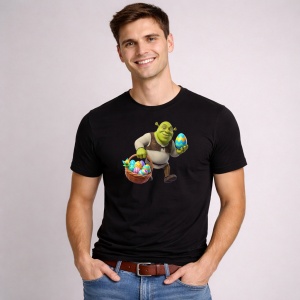 Tricou Paste Shrek Cos Paste Oua Colorate Iepuras, din bumbac 100%, tricou negru, Copii | Dama | Barbat - Img 3
