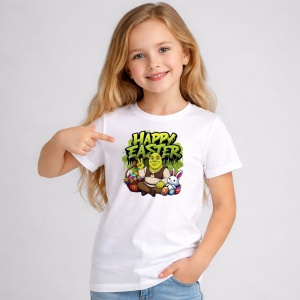 Tricou Paste Shrek Happy Easter Cos Iepuras Oua Colorate, din bumbac 100%, tricou alb, Copii | Dama | Barbat