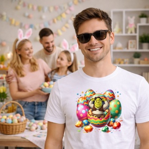 Tricou Paste Shrek Ou Paste Colorat Cos Oua Festive, din bumbac 100%, tricou alb, Copii | Dama | Barbat - Img 7