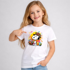 Tricou Paste Snoopy Paste Cos Oua Colorate Primavara 2, din bumbac 100%, tricou alb, Copii | Dama | Barbat