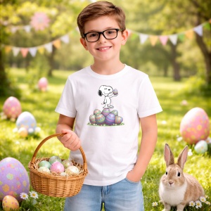 Tricou Paste Snoopy Paste Oua Colorate Echilibru Jucaus, din bumbac 100%, tricou alb, Copii | Dama | Barbat - Img 5